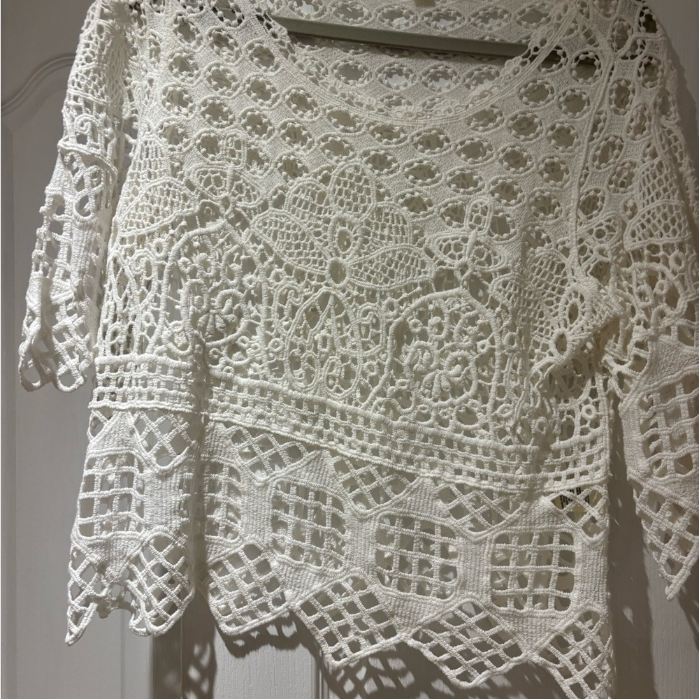 Ultra Pink White Crochet Lace Top